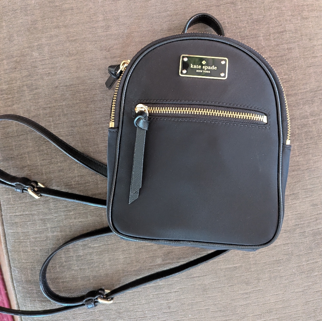 Kate Spade New York Black Nylon Mini Backpack With Gold Accents